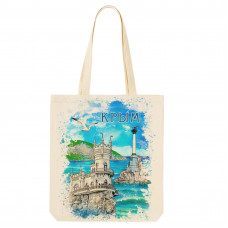 EBG-2 Эко-сумка Крым коллаж голубой, акварель 38х34см EBG-2 Эко-сумка Крым коллаж голубой, акварель 38х34см